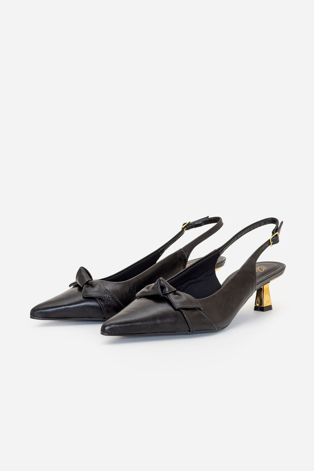 Slingback com Laço em Couro e Salto Cromado Preto Slingback com Laço em Couro e Salto Cromado Preto