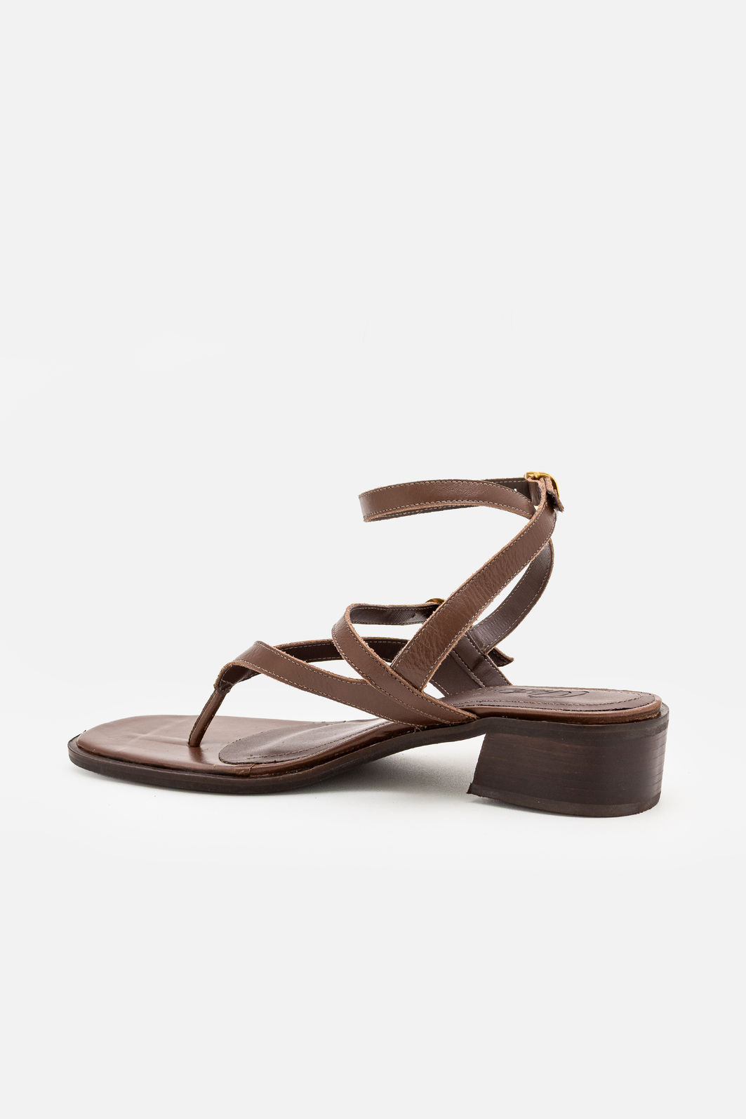 Sandália de Dedo com Tornozeleira em Couro Café