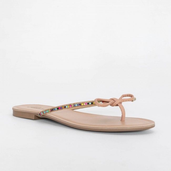 Rasteira Prática com Lacinho e Pedraria Colorida Bege Rasteira Prática com Lacinho e Pedraria Colorida Bege