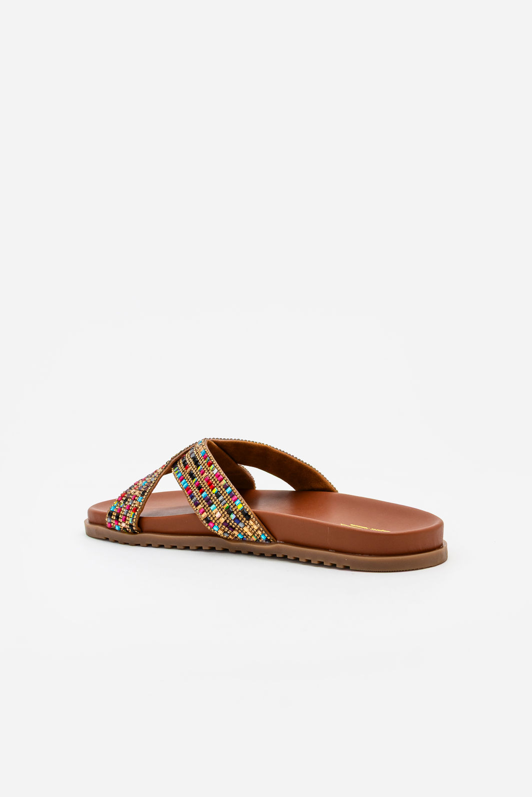 Papete Tiras Cruzadas com Pedraria Tostado Papete Tiras Cruzadas com Pedraria Tostado