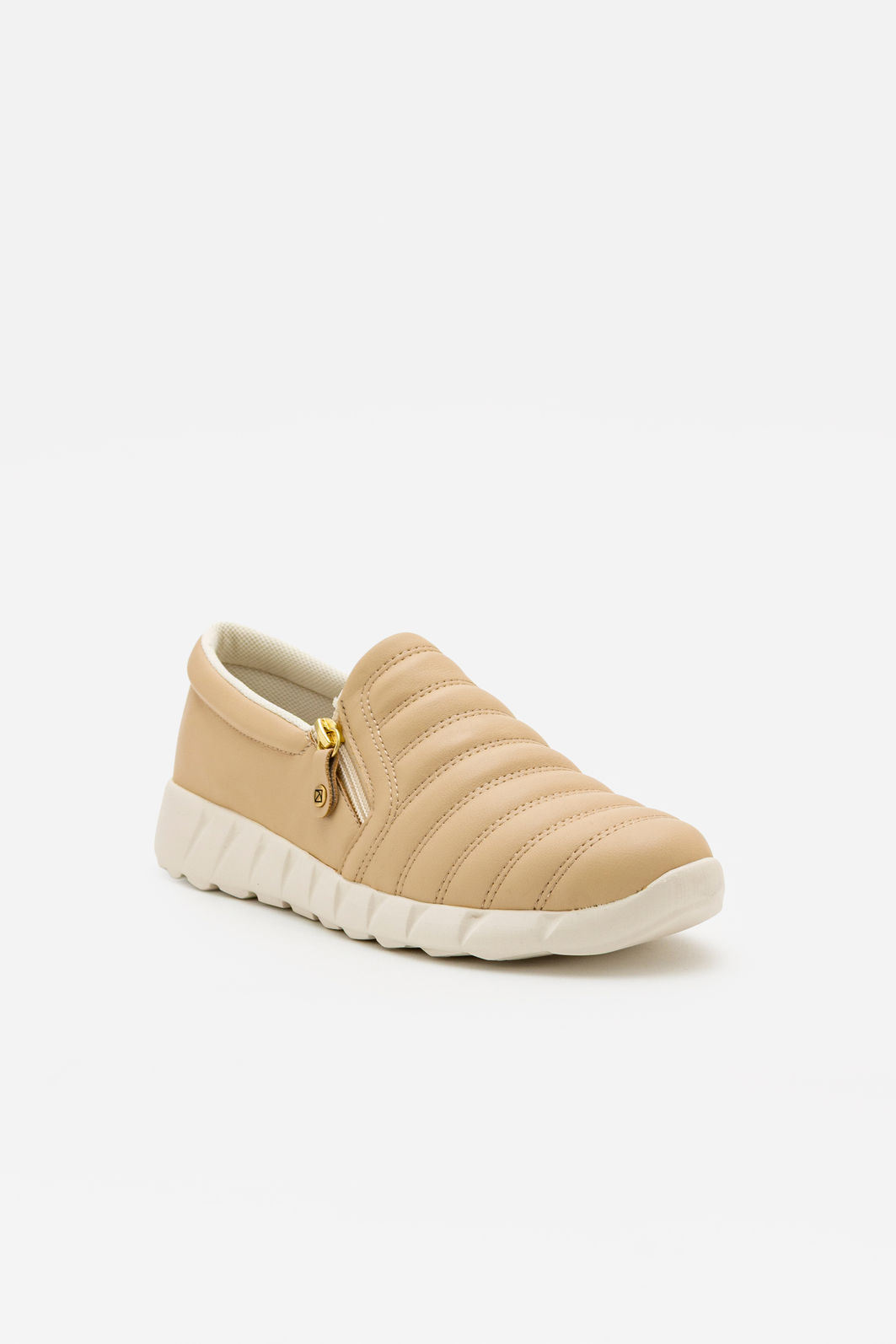 Tênis Slip On Piccadilly com Zíper Lateral Amêndoa Tênis Slip On Piccadilly com Zíper Lateral Amêndoa