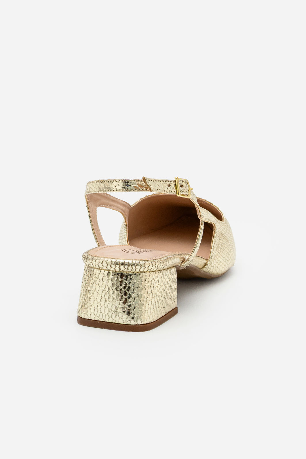 Slingback Texturizado com Salto Baixo Champagne Slingback Texturizado com Salto Baixo Champagne