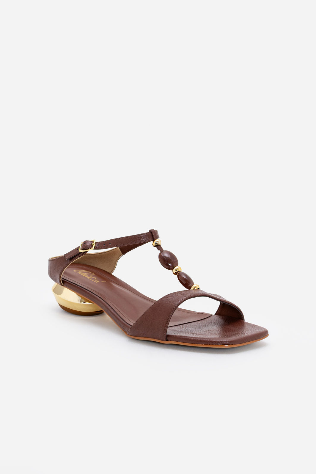 Mule com Pedras e Salto Cromado Marrom Mule com Pedras e Salto Cromado Marrom