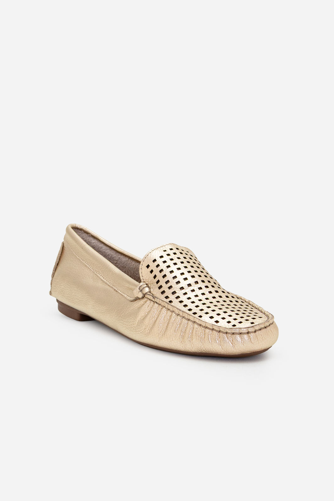 Mocassim em Couro com Recortes Muito Macio Champagne Mocassim em Couro com Recortes Muito Macio Champagne