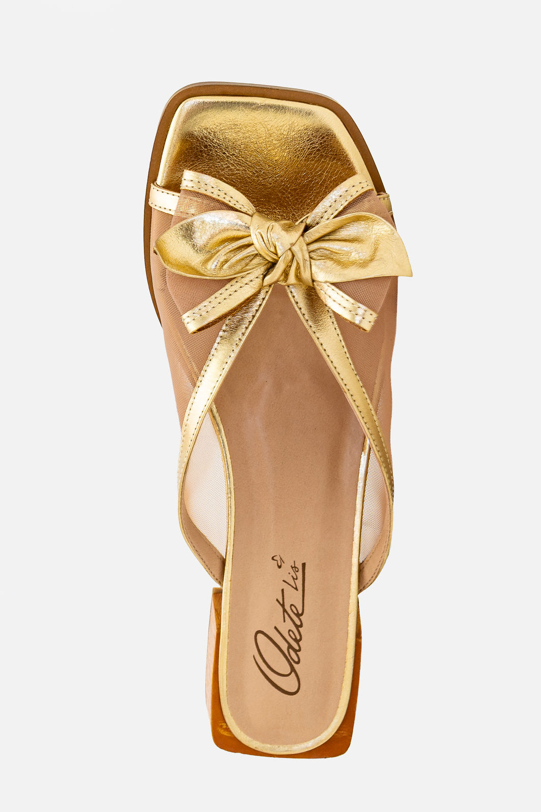 Mule em Tela e Couro com Laço Champagne Mule em Tela e Couro com Laço Champagne