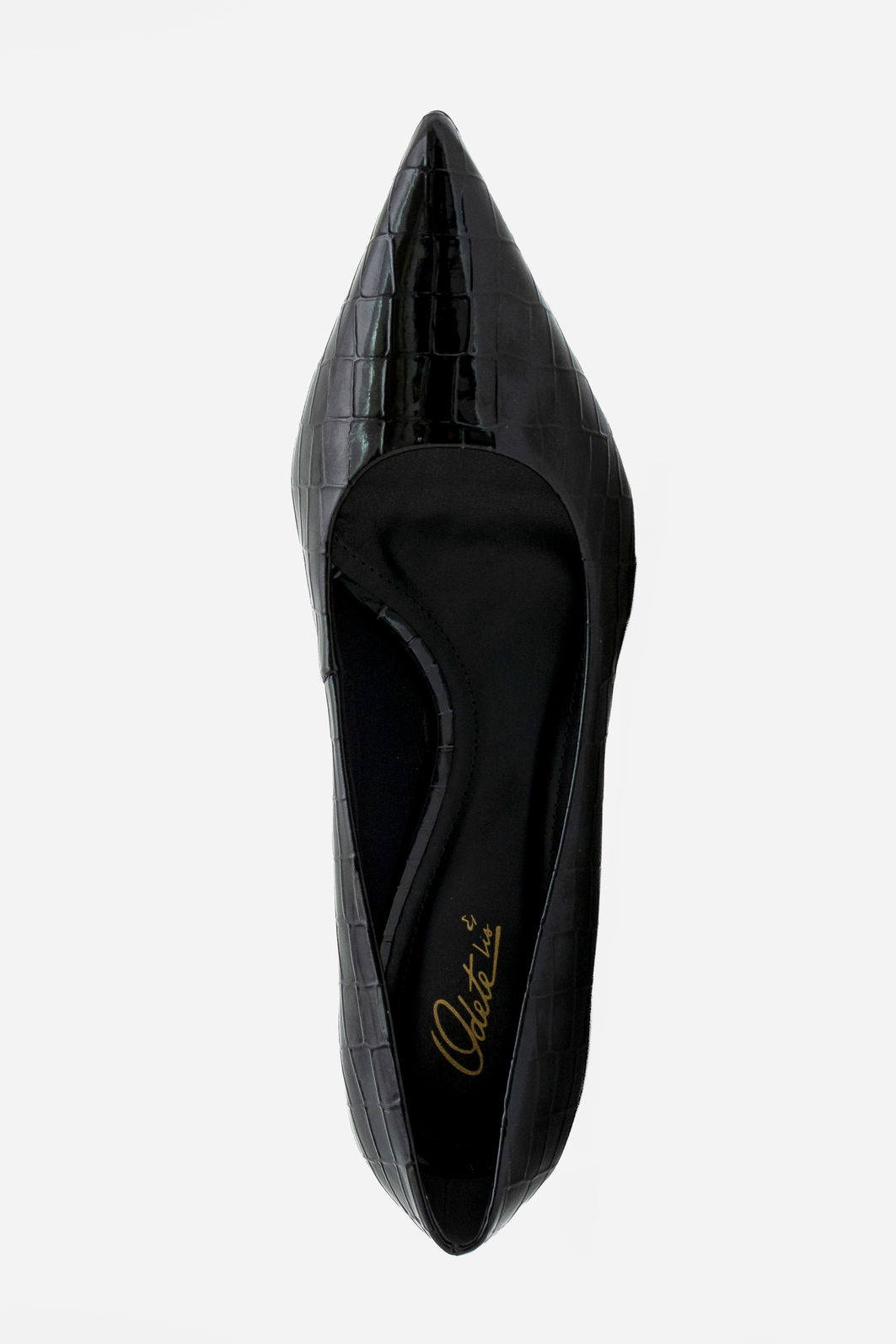 Scarpin em Croco Verniz com Salto Cromado Preto Scarpin em Croco Verniz com Salto Cromado Preto
