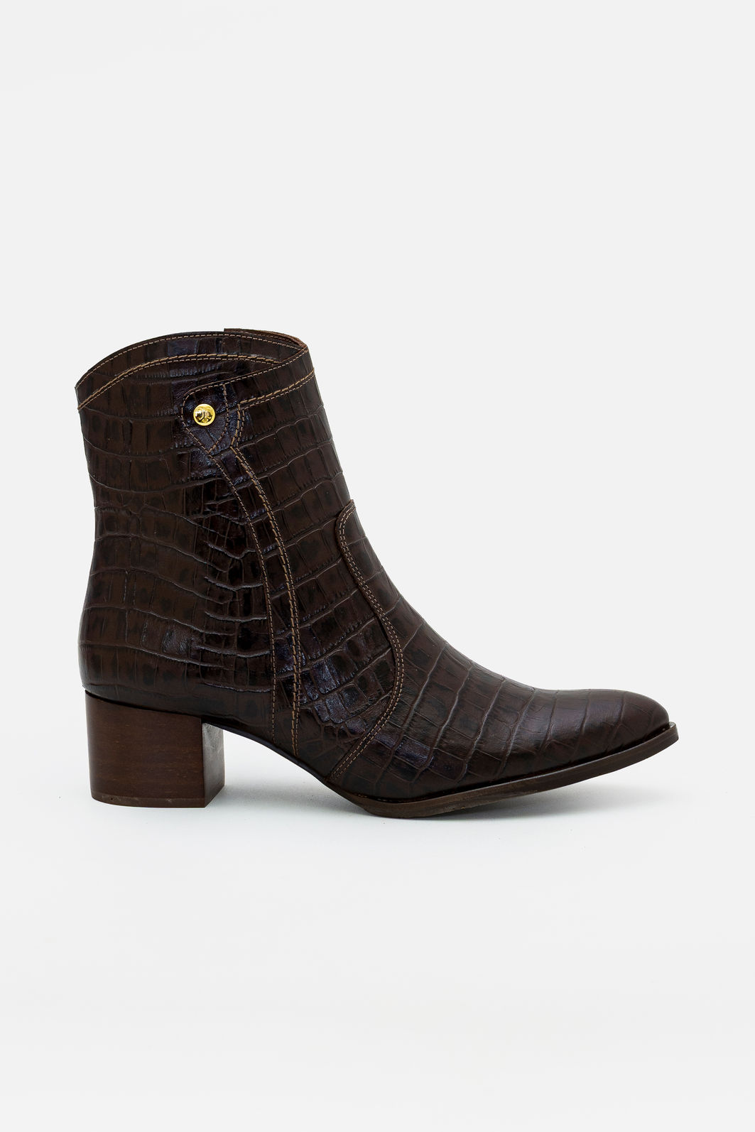 Bota em Couro Croco Elegante com Salto Bloco Café Bota em Couro Croco Elegante com Salto Bloco Café