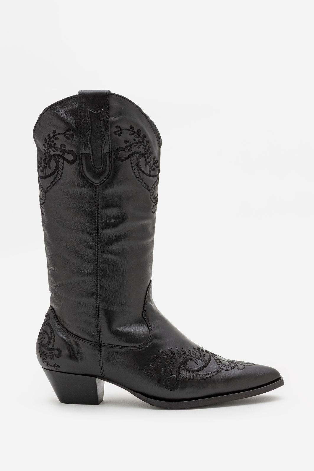 Bota Western em Couro com Bordados Preto Bota Western em Couro com Bordados Preto