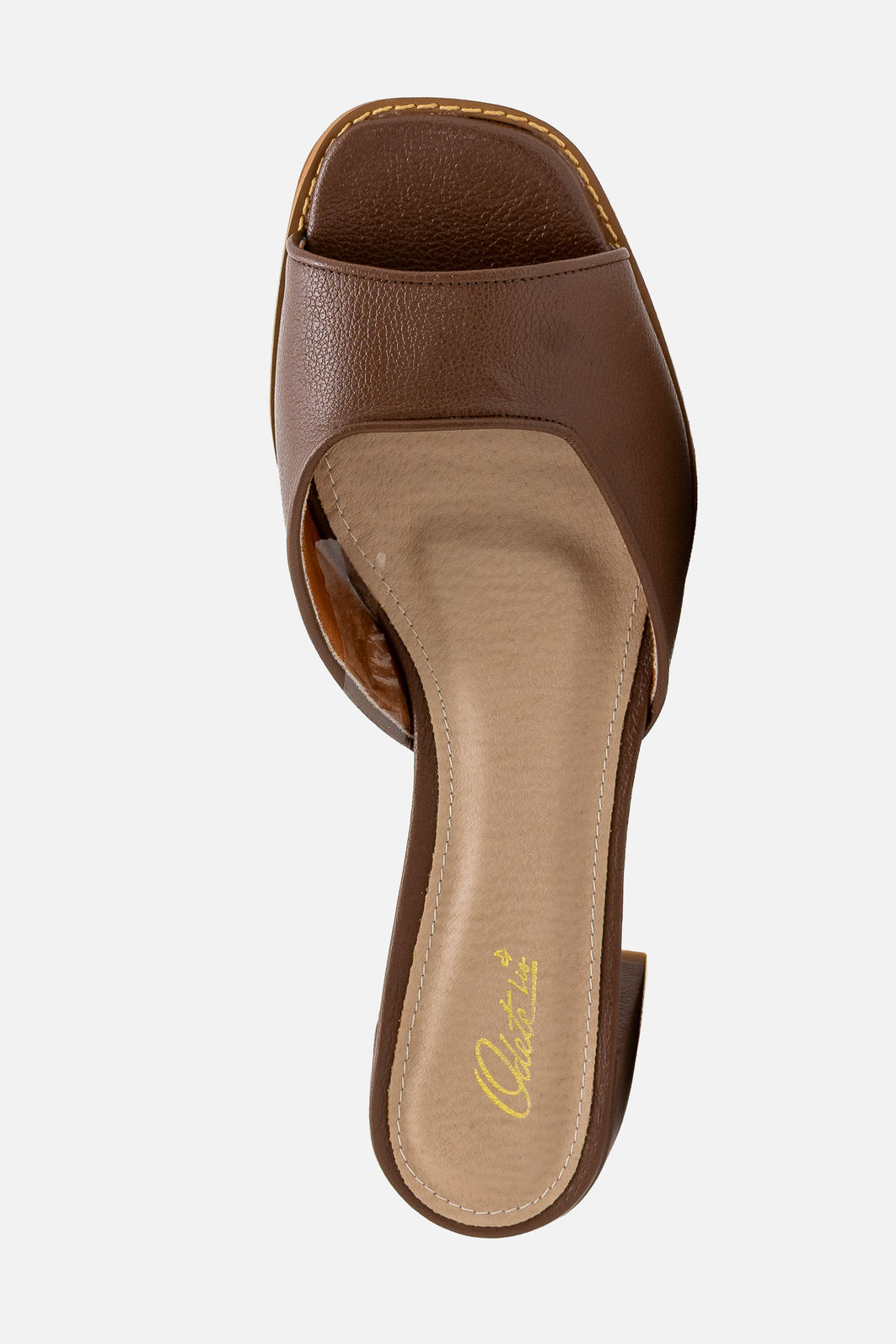 Mule em Couro com Tira Larga e Salto Bloco Café Mule em Couro com Tira Larga e Salto Bloco Café