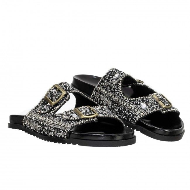 Papete Prática com Fivelas e Cristais Preta Papete Prática com Fivelas e Cristais Preta