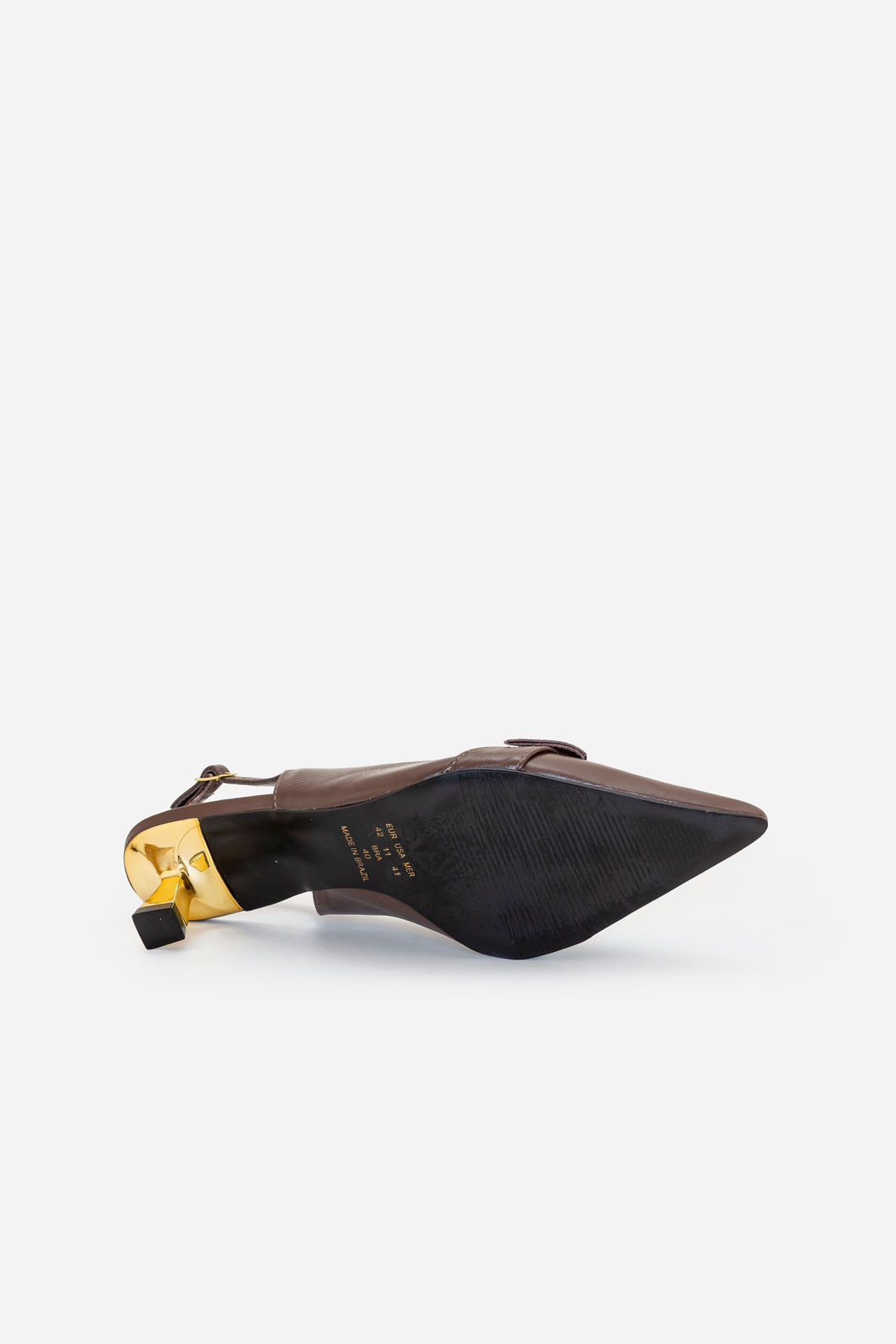 Slingback com Laço em Couro e Salto Cromado Marrom Slingback com Laço em Couro e Salto Cromado Marrom