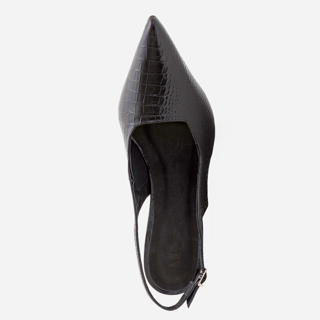 Slingback em Couro com Salto Cromado Preto Slingback em Couro com Salto Cromado Preto