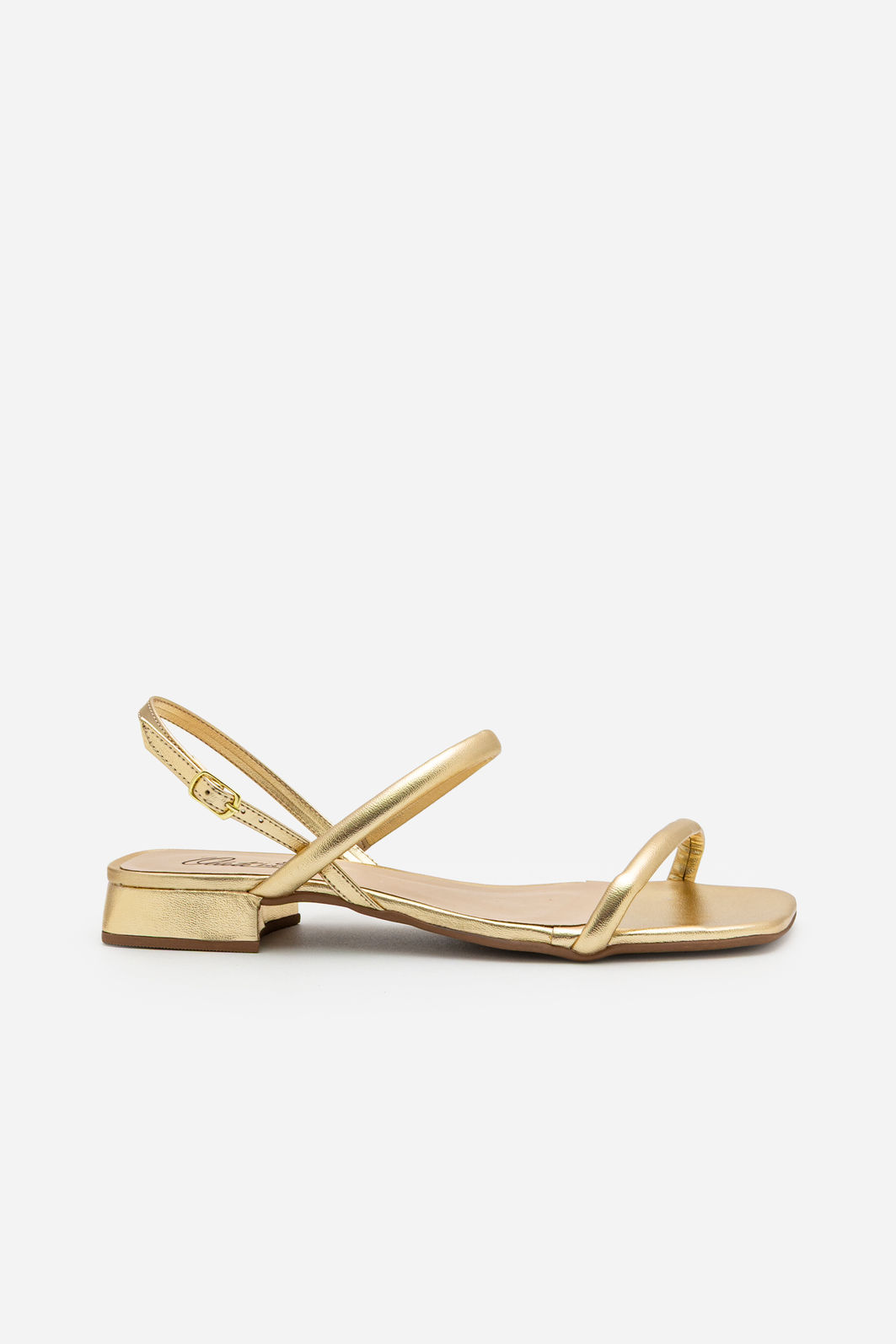Sandália com Tiras Delicadas e Salto Baixo Champagne Sandália com Tiras Delicadas e Salto Baixo Champagne