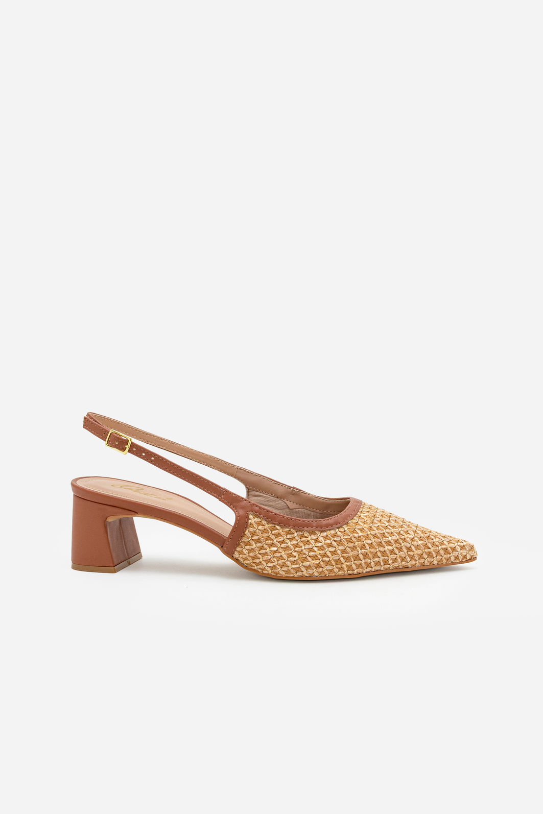 Slingback com Ráfia e Salto Bloco Caramelo Slingback com Ráfia e Salto Bloco Caramelo