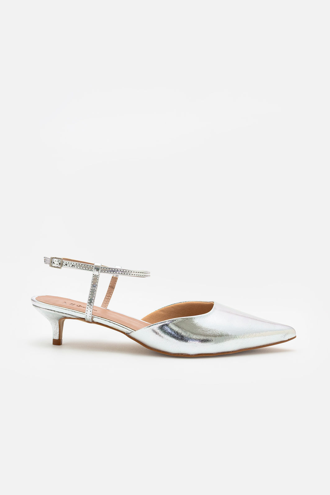 Slingback Elegante em Couro com Salto Fino Prata Slingback Elegante em Couro com Salto Fino Prata