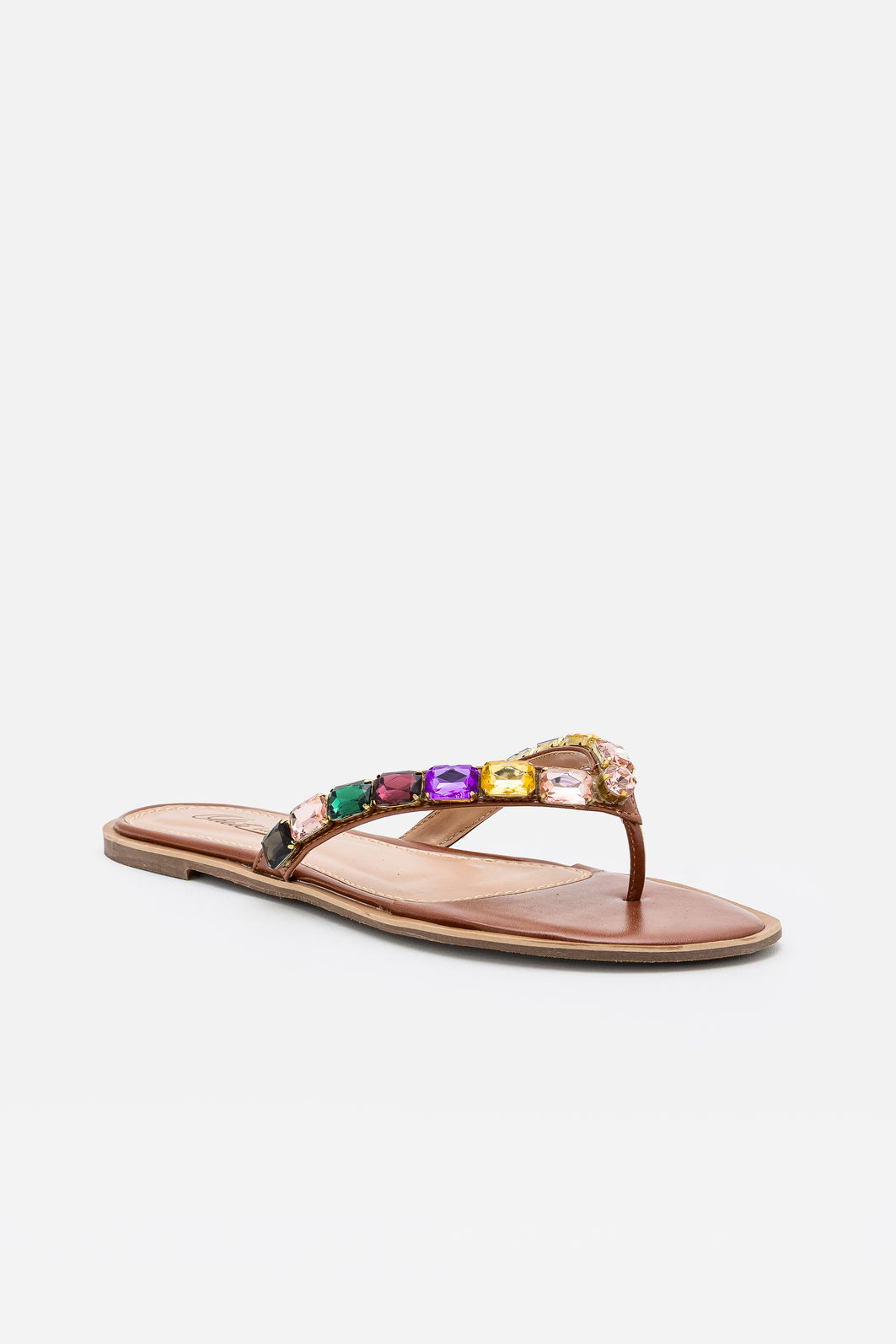 Rasteira de Dedo com Pedras Coloridas Tostado Rasteira de Dedo com Pedras Coloridas Tostado