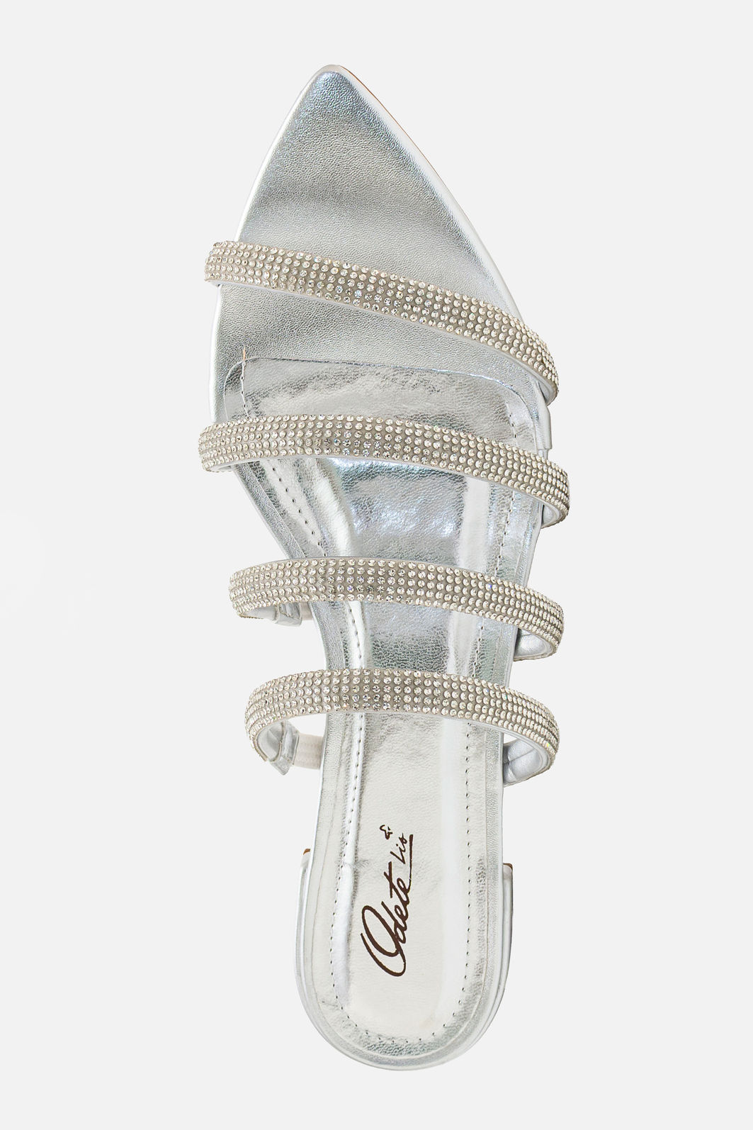 Rasteira Elegante com Tiras Brilhantes e Bico Folha Prata Rasteira Elegante com Tiras Brilhantes e Bico Folha Prata