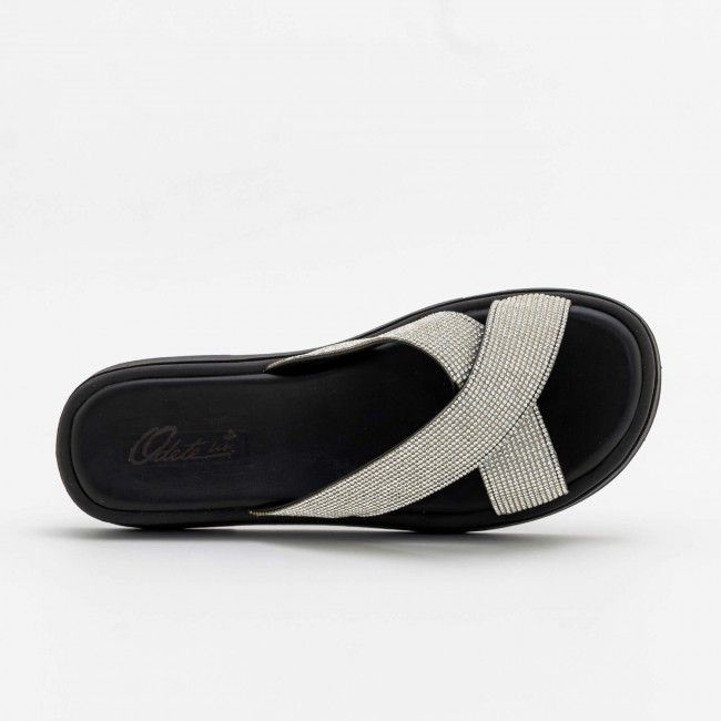 Mule Flatform Tiras Cruzadas com Strass Preto Mule Flatform Tiras Cruzadas com Strass Preto