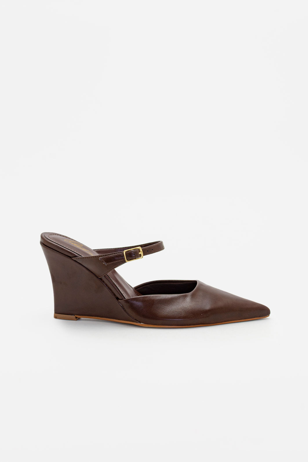 Mule de Bico Fino com Salto Anabela Moderno Marrom Mule de Bico Fino com Salto Anabela Moderno Marrom