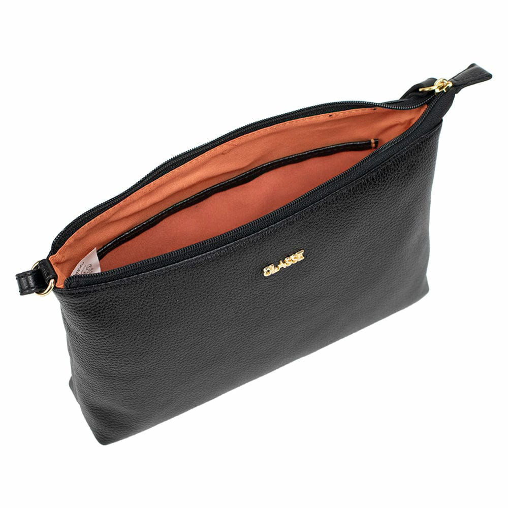 Bolsa Transversal em Couro Preta Bolsa Transversal em Couro Preta