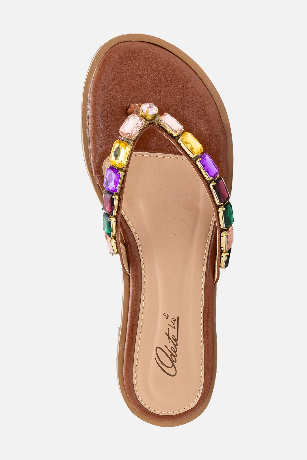 Rasteira de Dedo com Pedras Coloridas Tostado Rasteira de Dedo com Pedras Coloridas Tostado