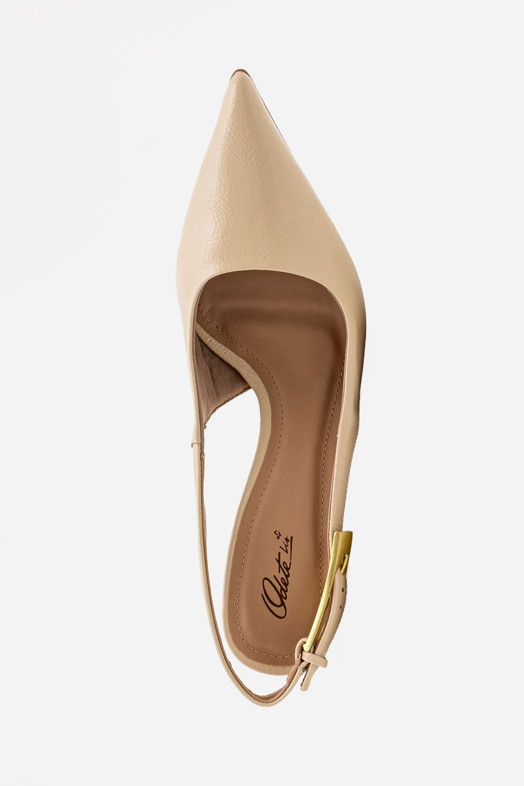 Slingback em Verniz com Fivela e Salto Geométrico Amêndoa Slingback em Verniz com Fivela e Salto Geométrico Amêndoa