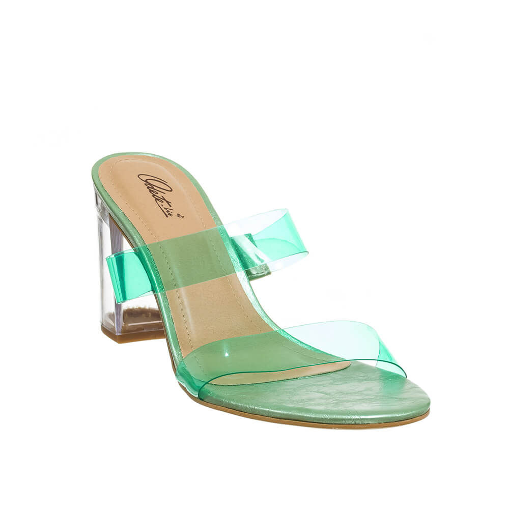 Mule Minimalista em Vinil Salto Acrílico Verde