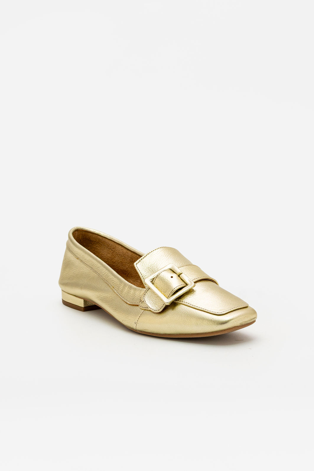 Mocassim em Couro com Fivela Champagne Mocassim em Couro com Fivela Champagne