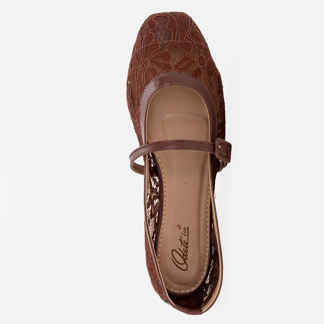 Sapatilha em Renda com Fivela Lateral Marrom Sapatilha em Renda com Fivela Lateral Marrom