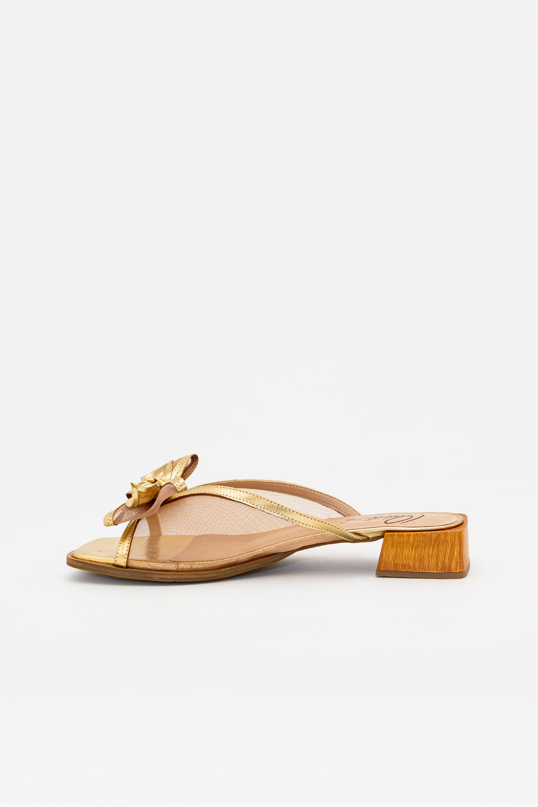 Mule em Tela e Couro com Laço Champagne Mule em Tela e Couro com Laço Champagne