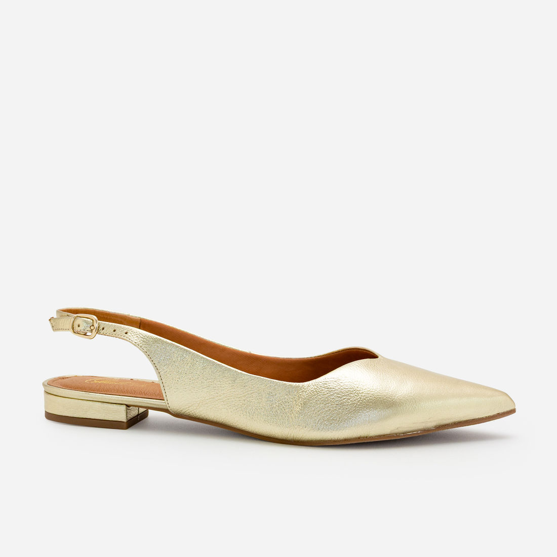Slingback em Couro Champagne Slingback em Couro Champagne