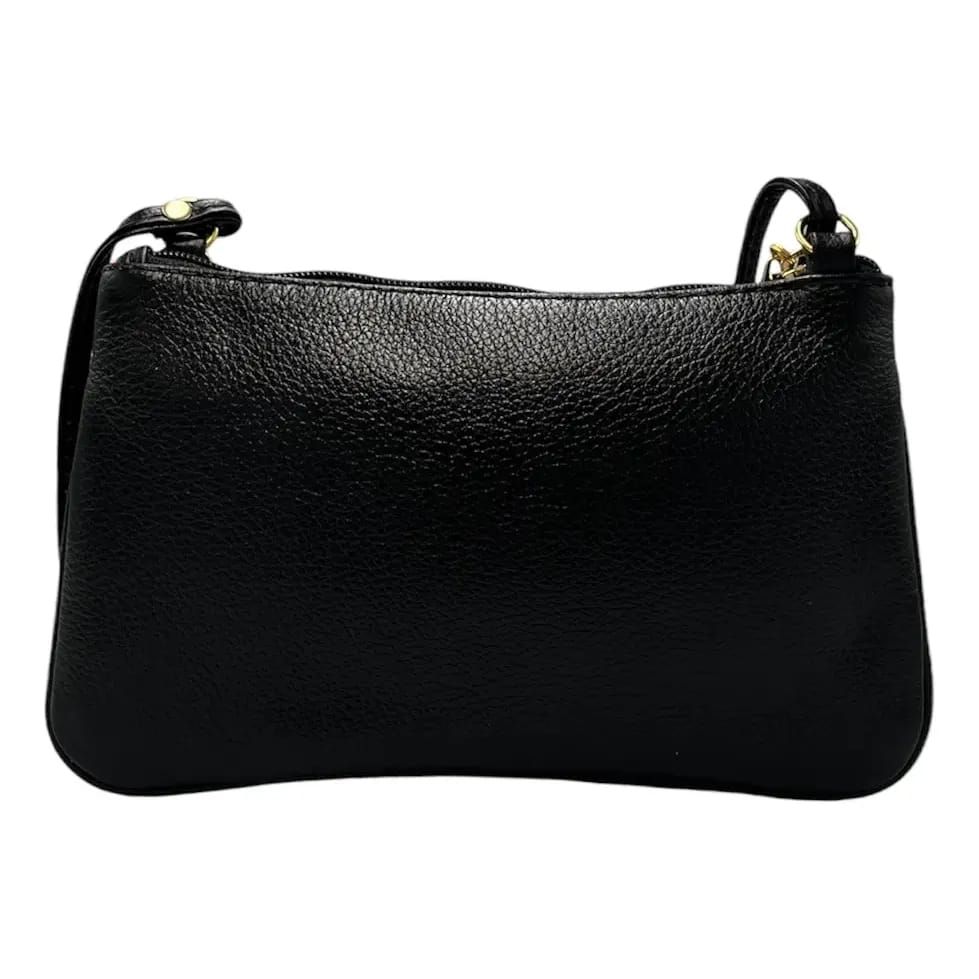 Bolsa em Couro com Enfeite Pequena Preta Bolsa em Couro com Enfeite Pequena Preta
