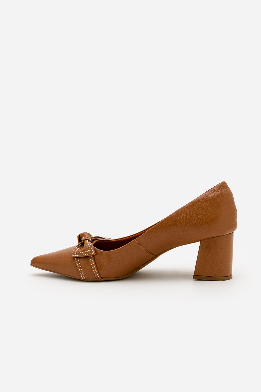 Scarpin Laço com Pesponto em Couro Caramelo Scarpin Laço com Pesponto em Couro Caramelo
