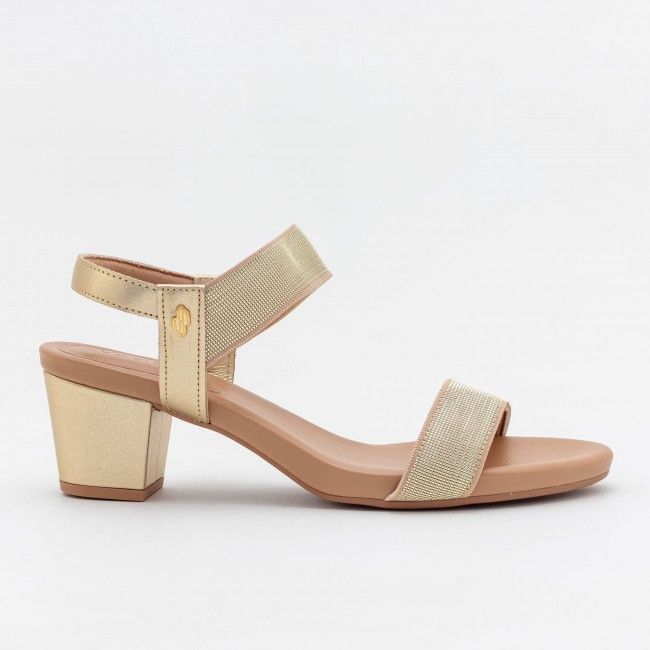 Sandália Usaflex Confortável com Salto Bloco Ouro