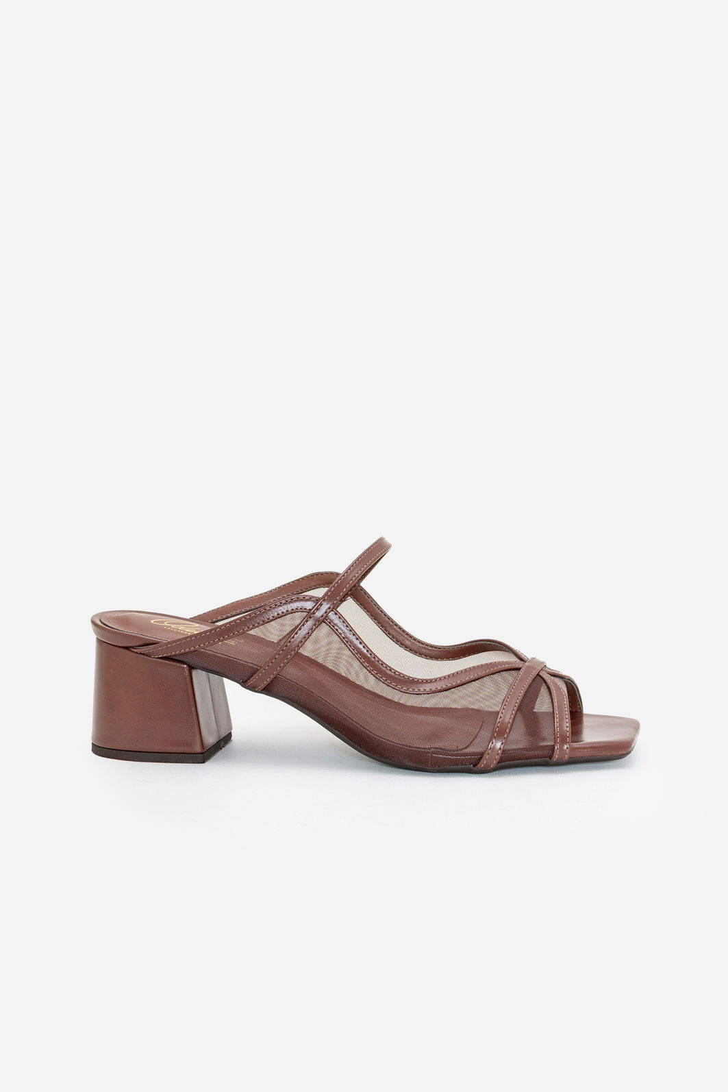 Mule com Tela e Salto Bloco Moderno Marrom Mule com Tela e Salto Bloco Moderno Marrom