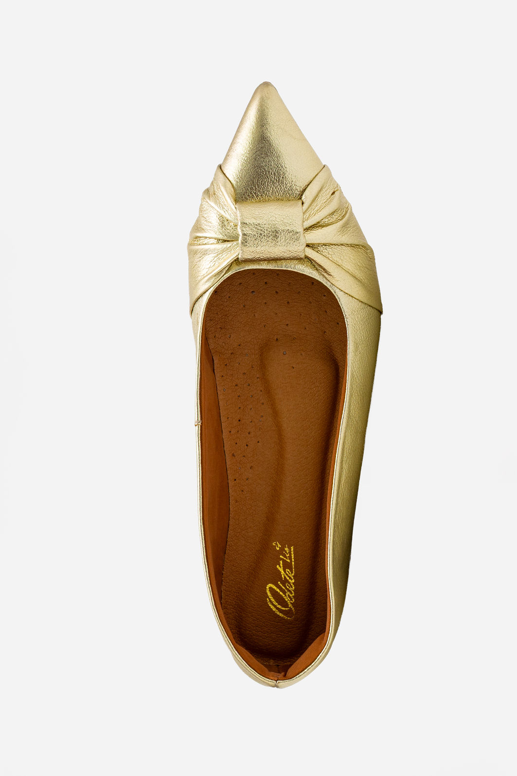 Sapatilha Elegante em Couro com Bico Fino Champagne Sapatilha Elegante em Couro com Bico Fino Champagne