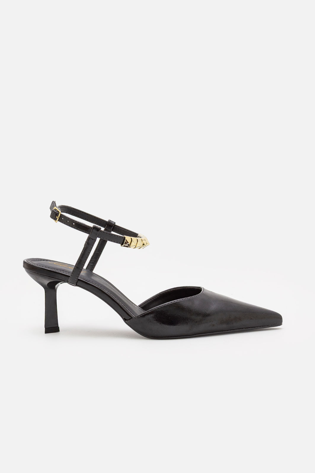 Slingback com Spikes Removíveis e Salto Geométrico Preto Slingback com Spikes Removíveis e Salto Geométrico Preto