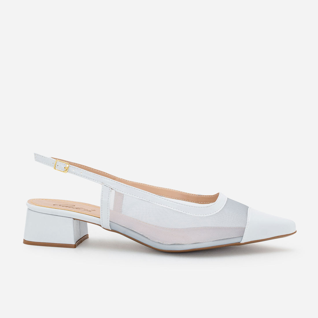 Slingback em Tela com Salto Baixo Azul Claro Slingback em Tela com Salto Baixo Azul Claro