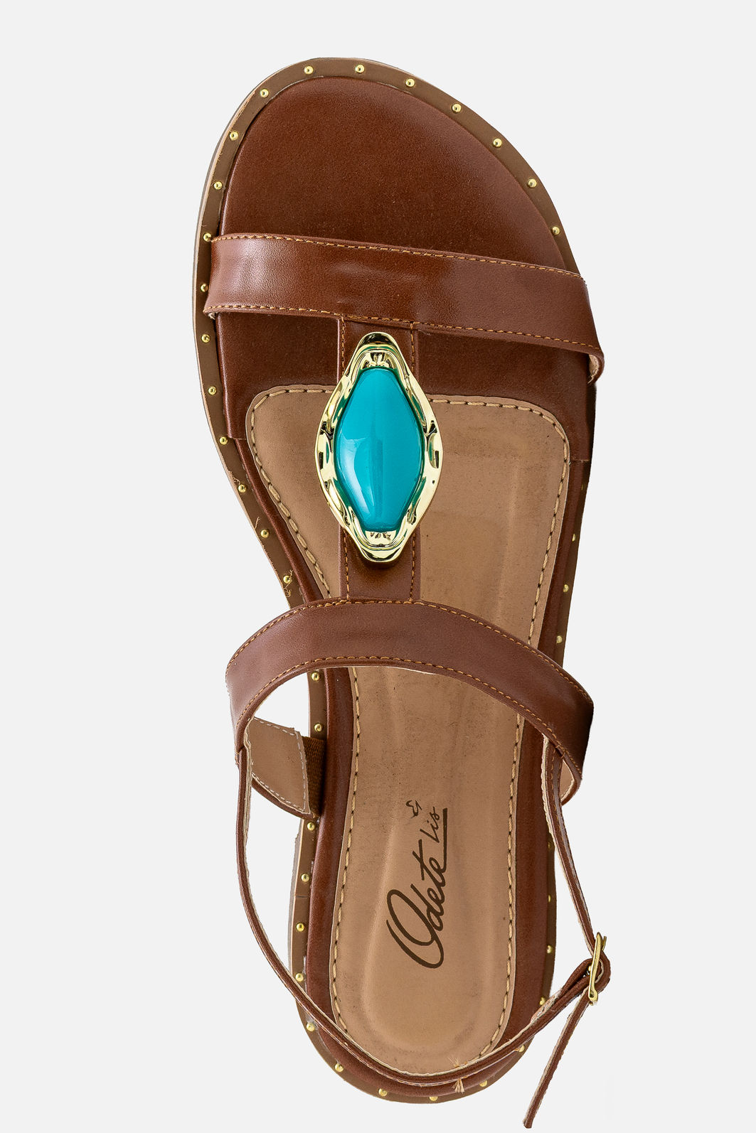 Rasteira Moderna com Pedra Azul Tostado Rasteira Moderna com Pedra Azul Tostado