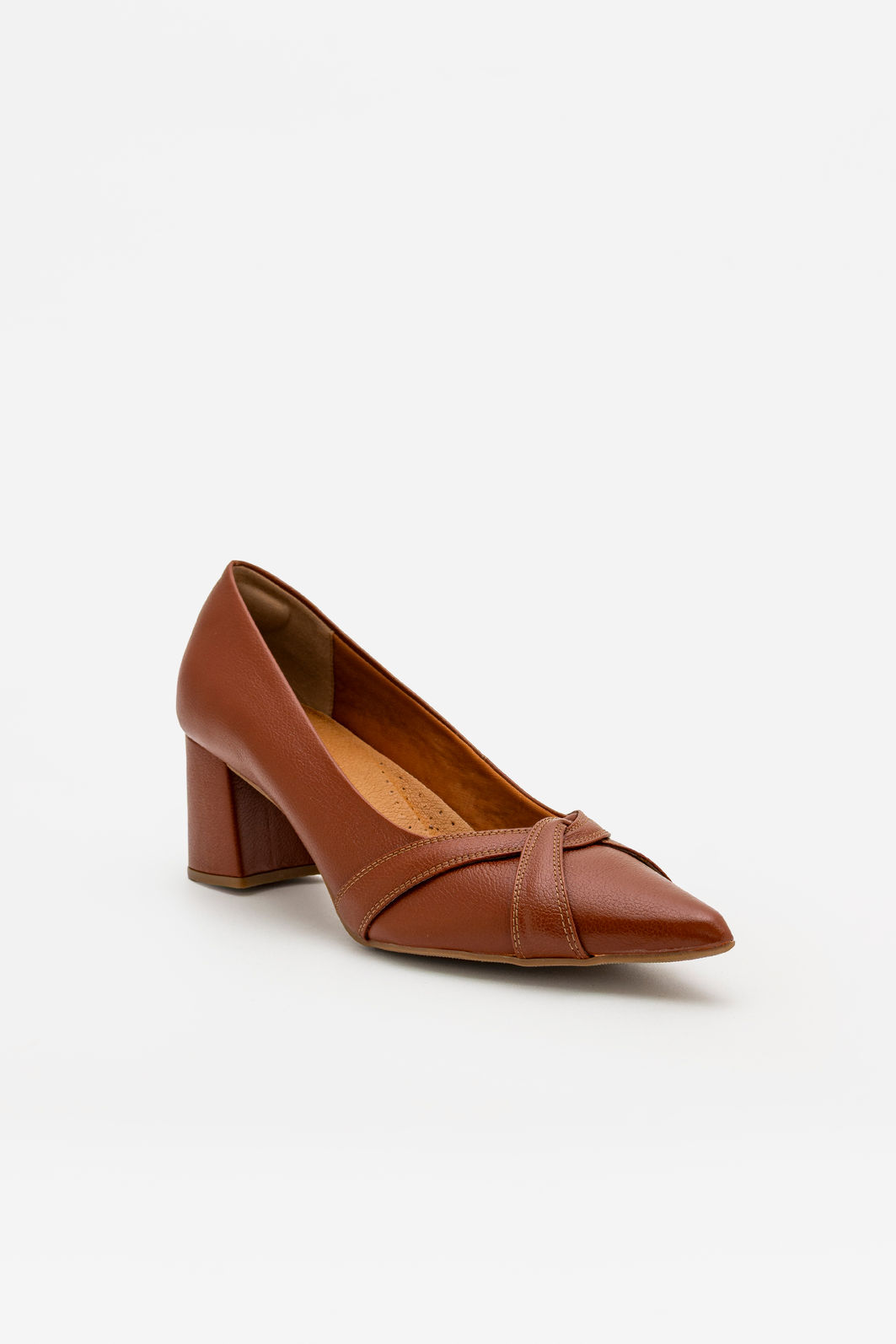 Scarpin Elegante em Couro com Salto Bloco Marrom Scarpin Elegante em Couro com Salto Bloco Marrom