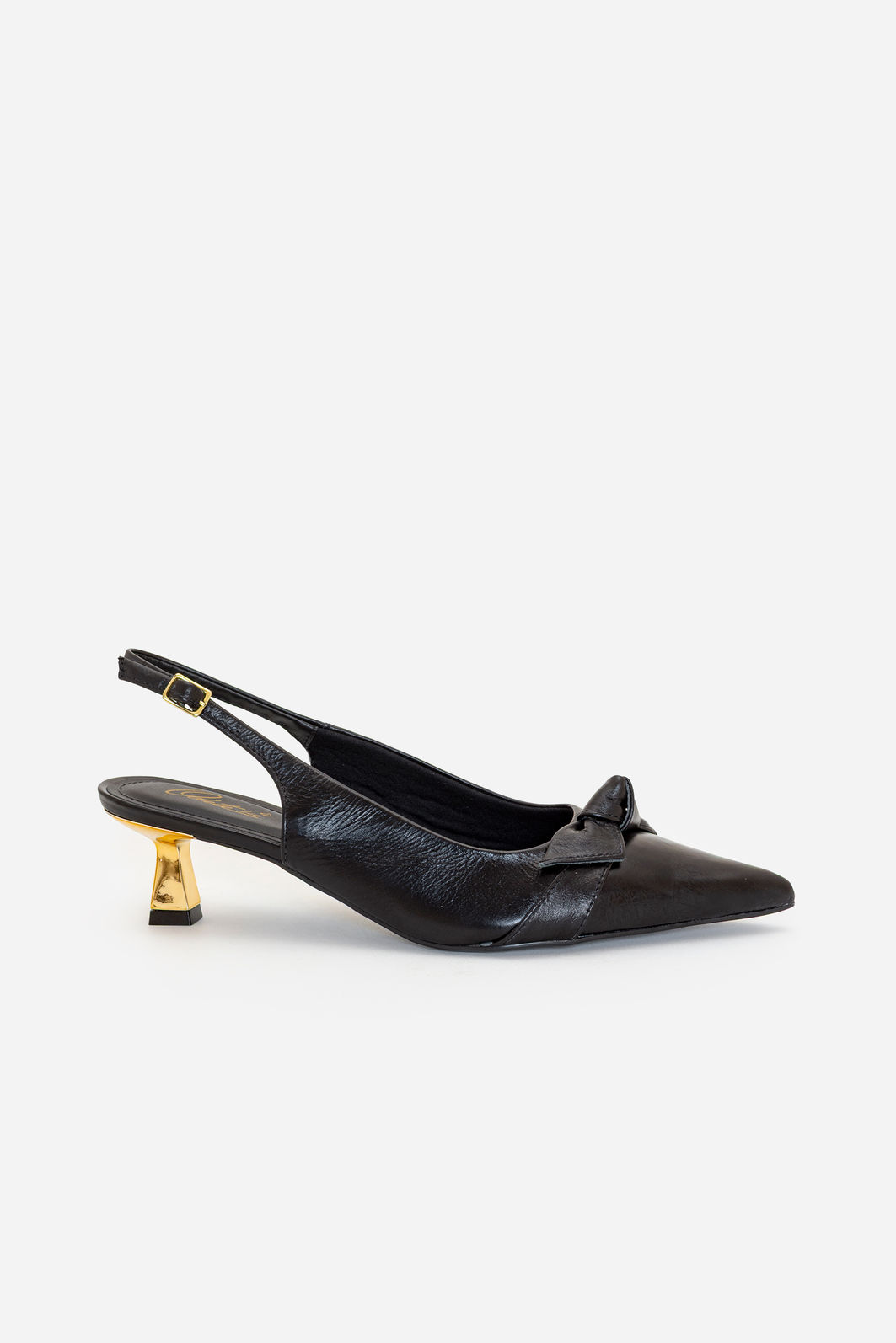Slingback com Laço em Couro e Salto Cromado Preto Slingback com Laço em Couro e Salto Cromado Preto