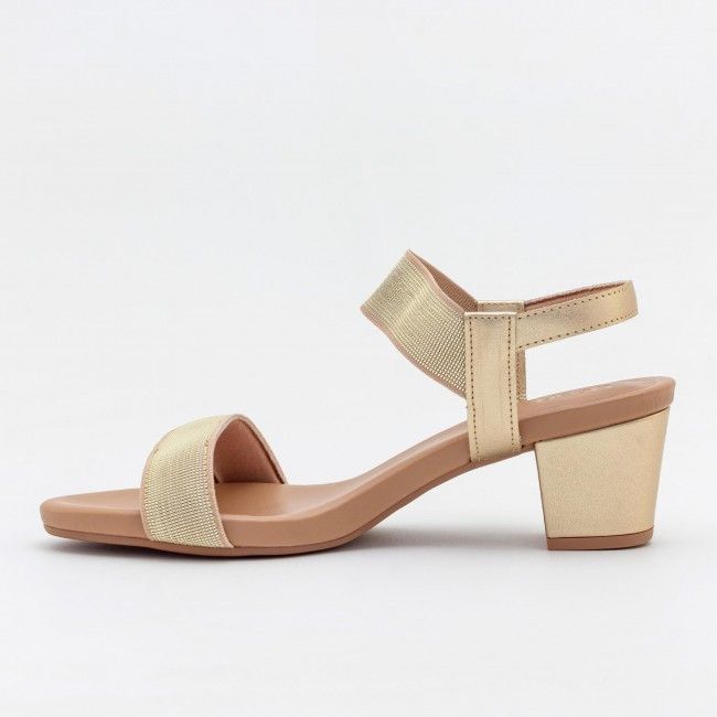 Sandália Usaflex Confortável com Salto Bloco Ouro