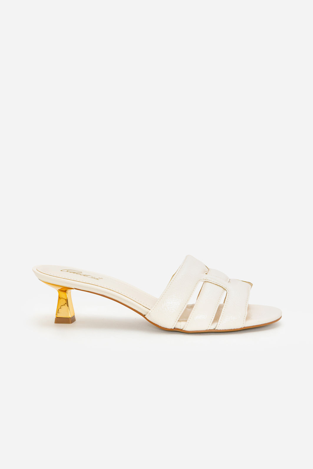 Mule Tiras Fofas e Salto Cromado Off White Mule Tiras Fofas e Salto Cromado Off White