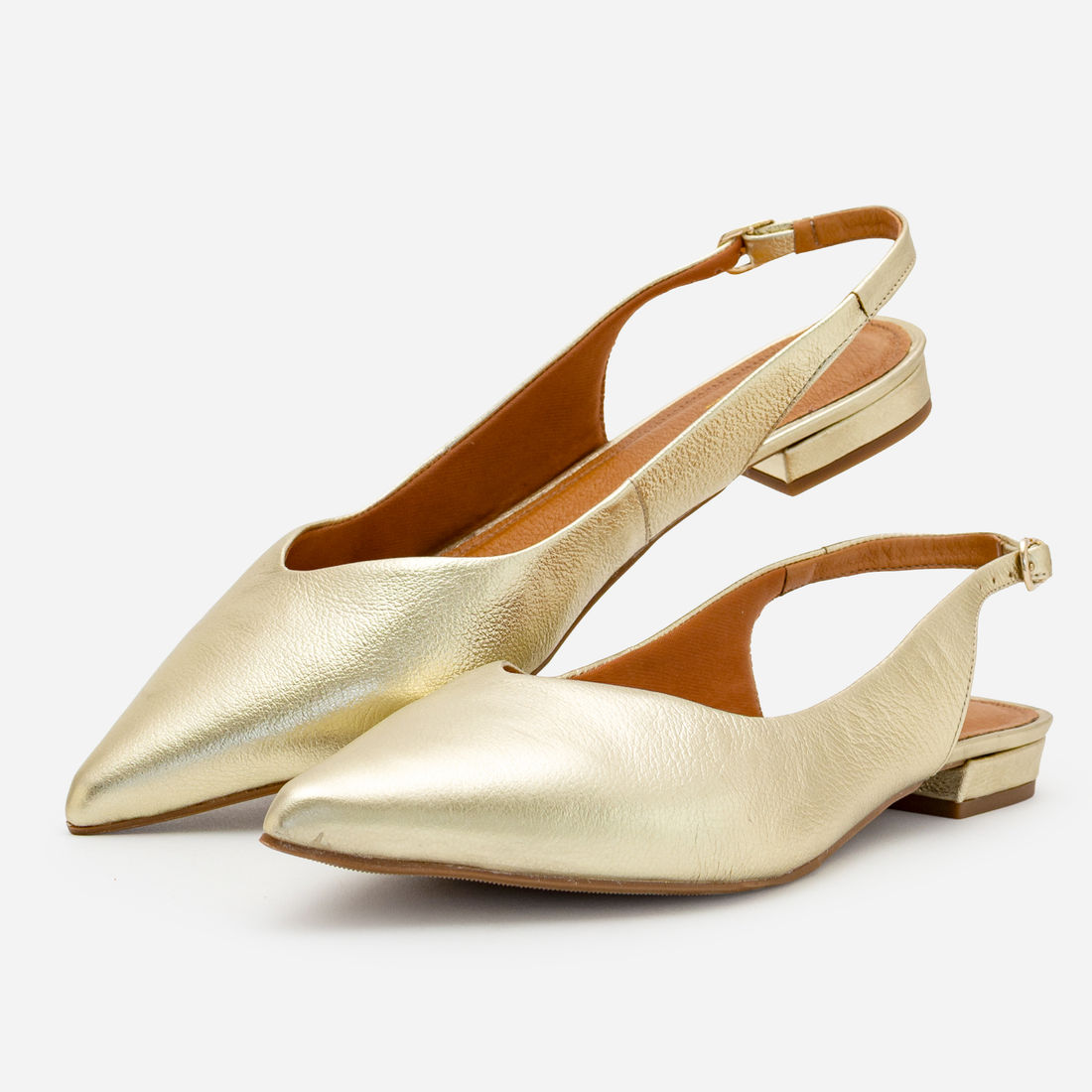 Slingback em Couro Champagne Slingback em Couro Champagne