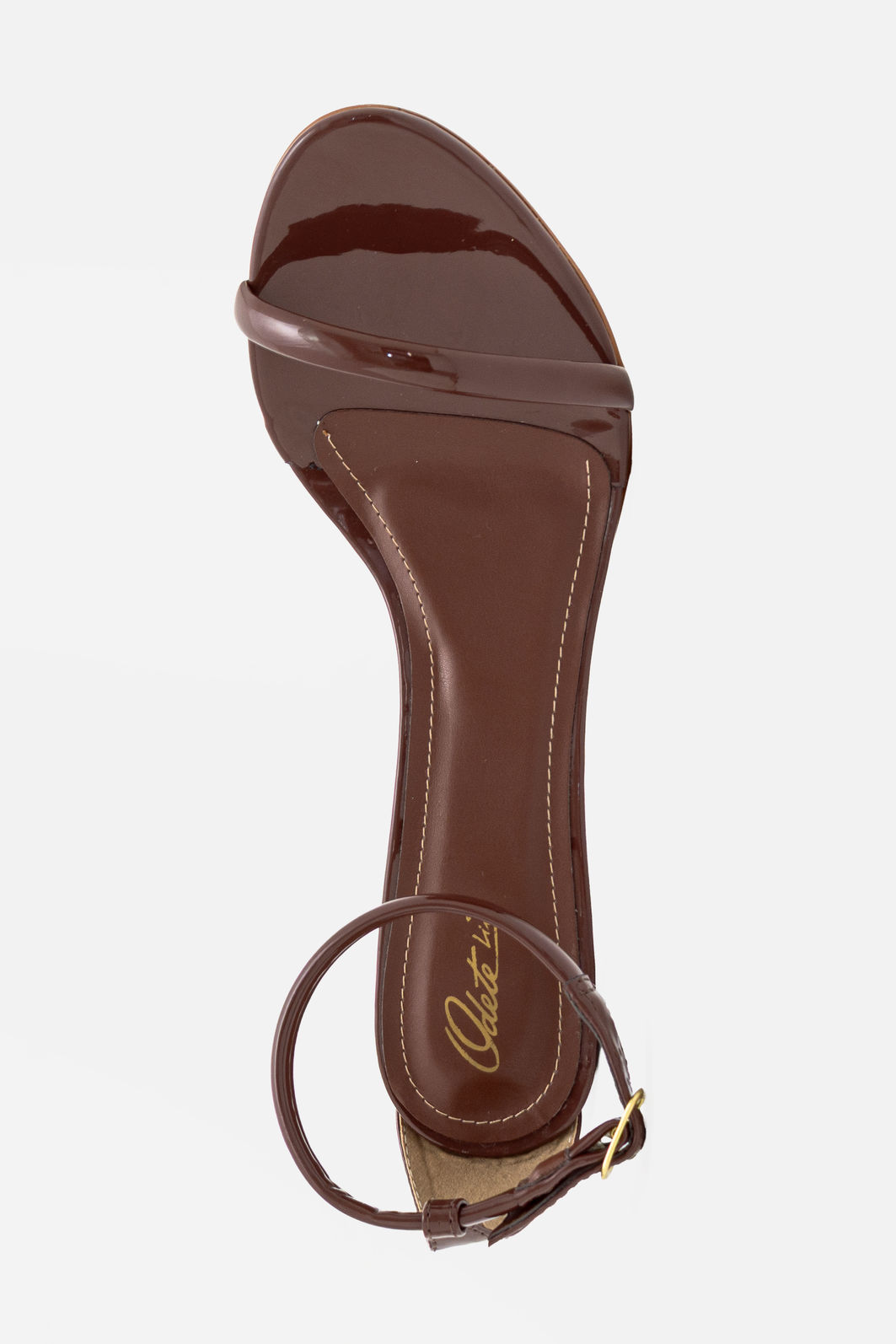 Sandália Delicada com Tira Fina com Salto Geométrico Café Sandália Delicada com Tira Fina com Salto Geométrico Café