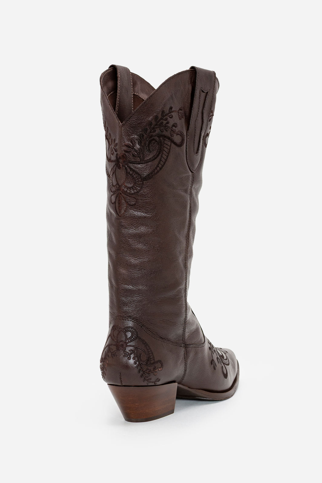 Bota Western em Couro com Bordados Marrom