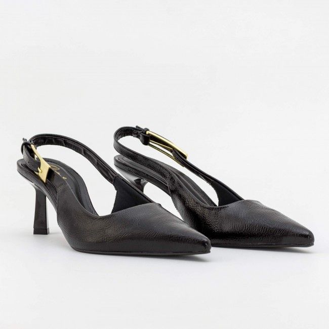 Slingback com Fivela e Salto Geométrico Preto Slingback com Fivela e Salto Geométrico Preto