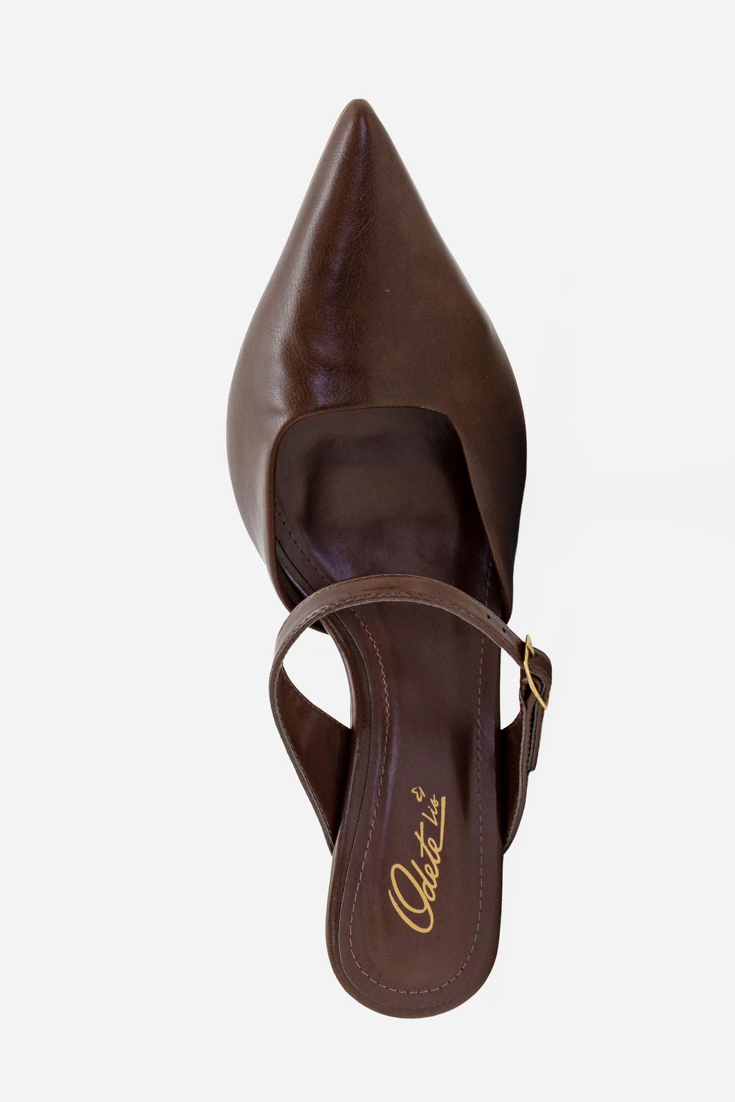 Mule de Bico Fino com Salto Anabela Moderno Marrom Mule de Bico Fino com Salto Anabela Moderno Marrom