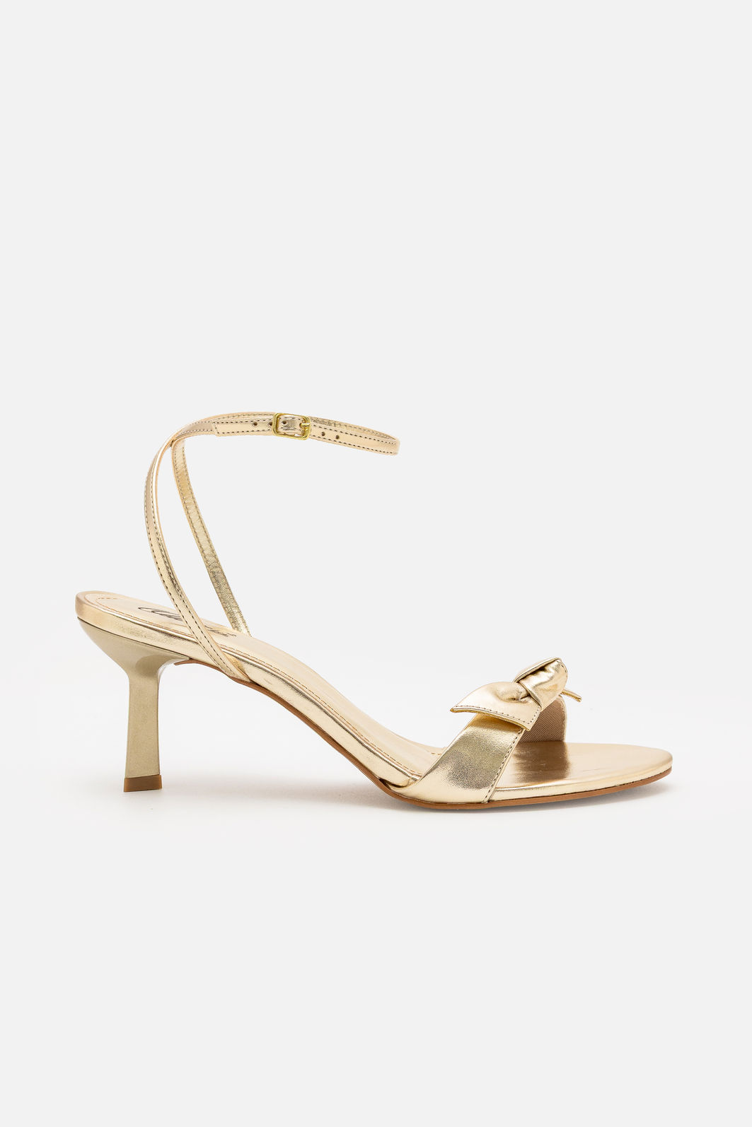 Sandália com Laço e Salto Geométrico Champagne Sandália com Laço e Salto Geométrico Champagne