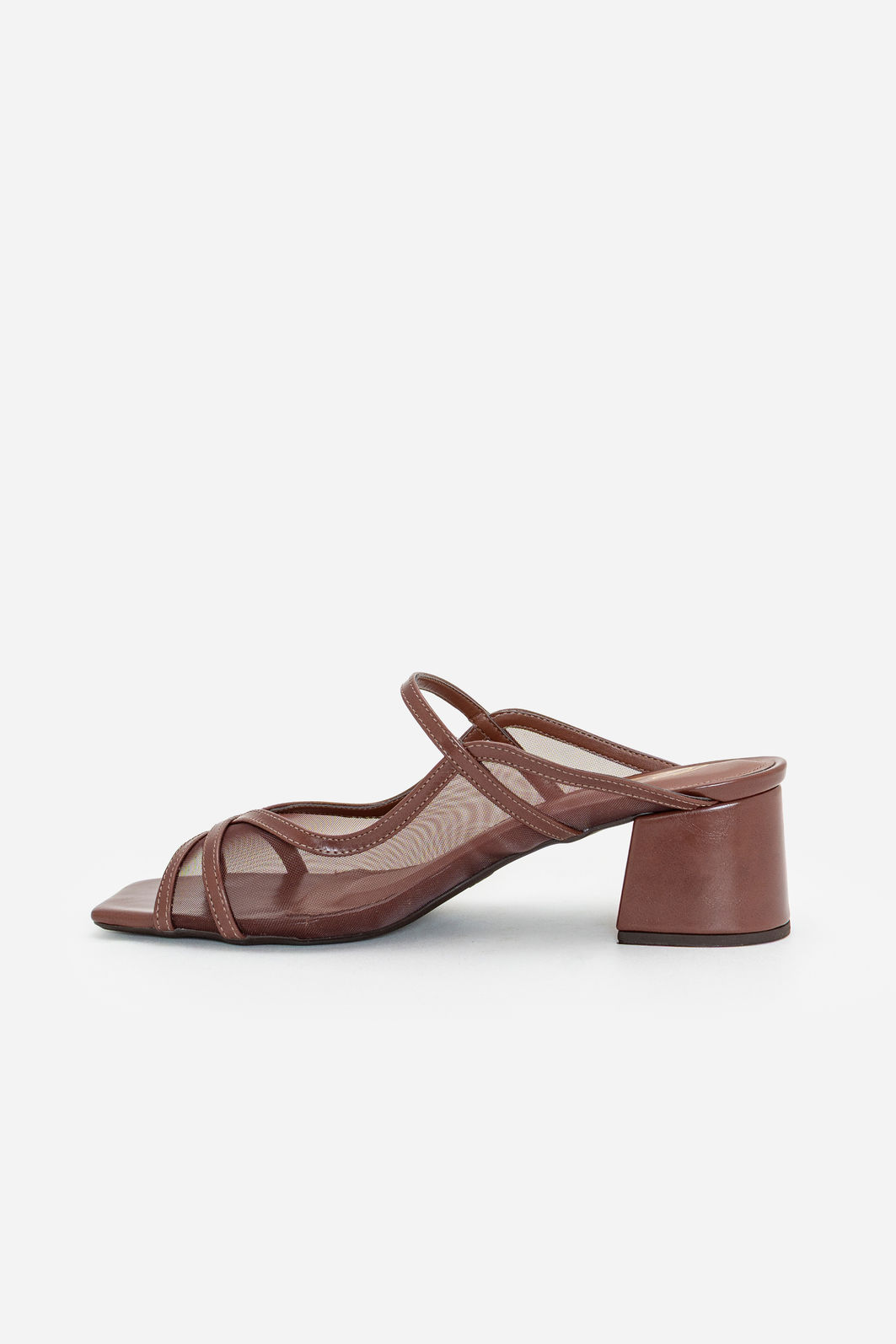 Mule com Tela e Salto Bloco Moderno Marrom Mule com Tela e Salto Bloco Moderno Marrom